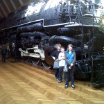 Henry Ford Museum - Rachel, Katie, and James by giant Allegheny locomotive