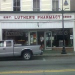 Old pharmacy in front, diner in back